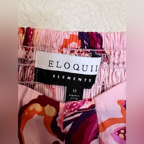 Eloquii Elements Women's Plus Size Smocked Cropped Top with Puff Sleeves Pink - Picture 6 of 9